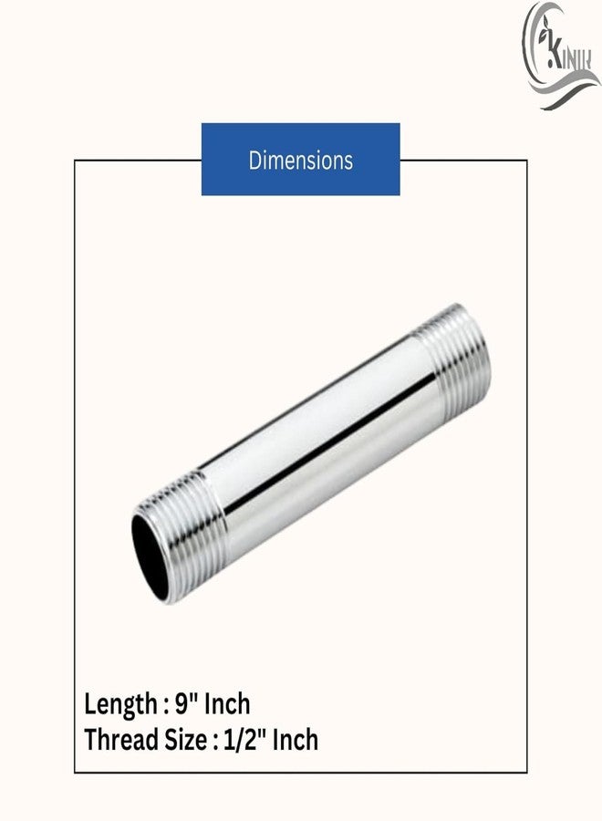 KINIK CP Brass Barrel Nipple 9 Inch | 1/2 Inch Chrome Plated Plumbing Connector for Pipe Fittings | Pack of 1 - Image 5